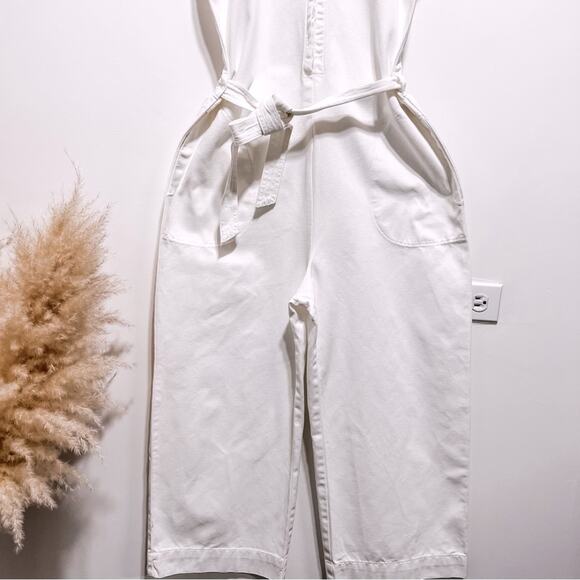 Zara White Rustic Jumpsuit Bloggers fav Size M Wide leg Belted - Picture 12 of 16